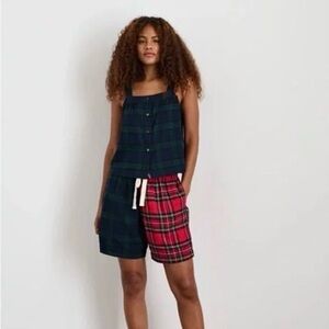 ALEX MILL BRUSHED COTTON PLAID P’JIMMIES CAMI TOP SOFT FLANNEL Blue Green L